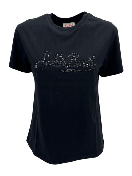 t-shirt donna nero con scritta in strass MC2 Saint Barth | EMILIE-SBSTRASS00